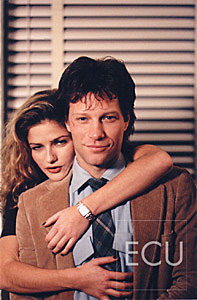 Color photos of the musician and actor Jon Bon Jovi and actress Jill Hennessy during the filming of a movie in New York