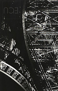 Black and white photo of the 19th century landmark Eiffel Tower in the Champs de Mars in Paris, France