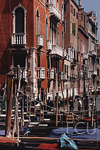 Color photo of the traghetto at San Toma from the vaporetto stop on the Grand Canal in Venice, Italy